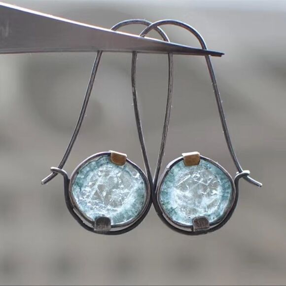 Round Moonstone Dangle Earrings Vintage Retro Alloy Silver Plated Boho Hippie - Picture 5 of 5